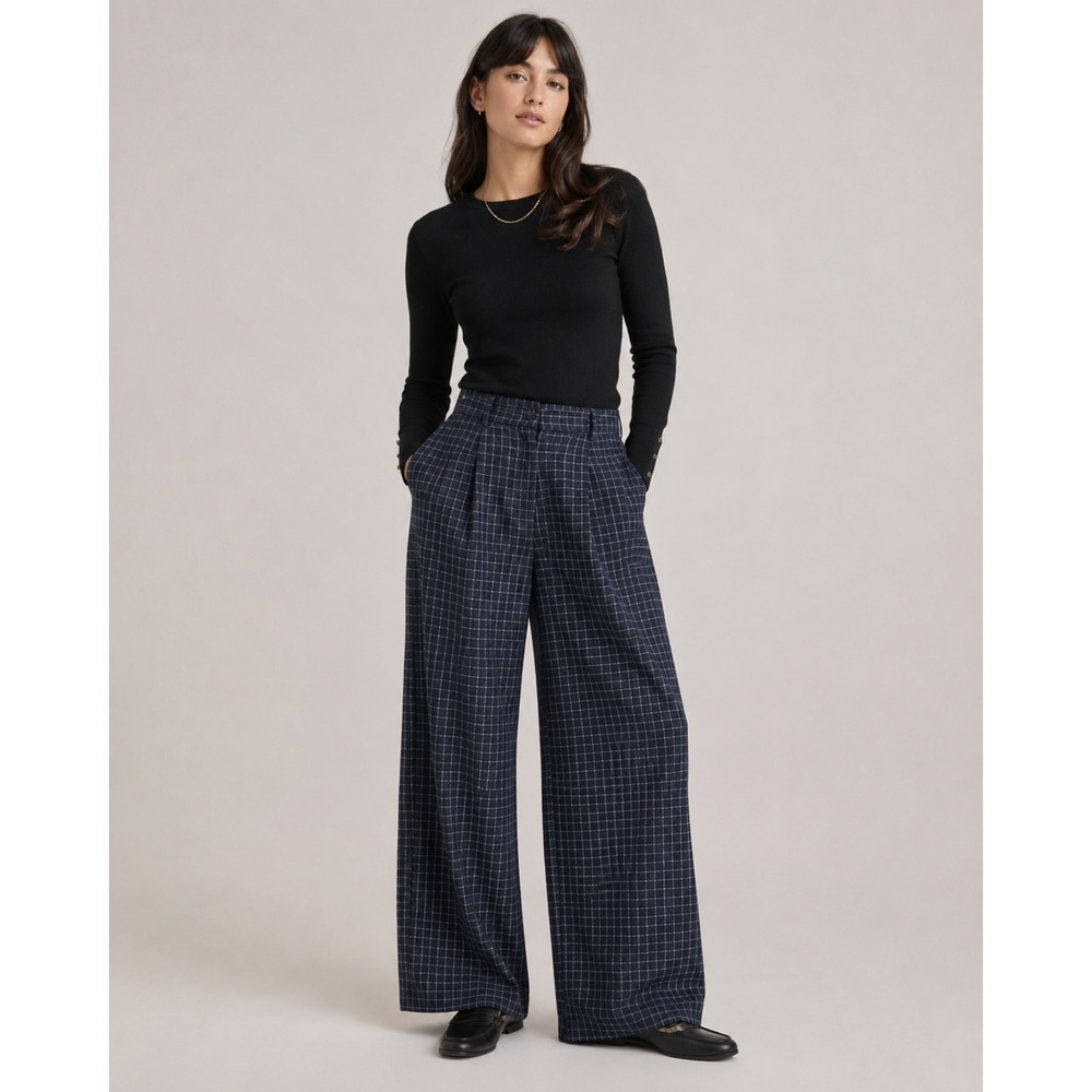 Wet Seal Y2K Plaid High Rise Wide Leg Pants Women L Pleated Preppy Dark Academia